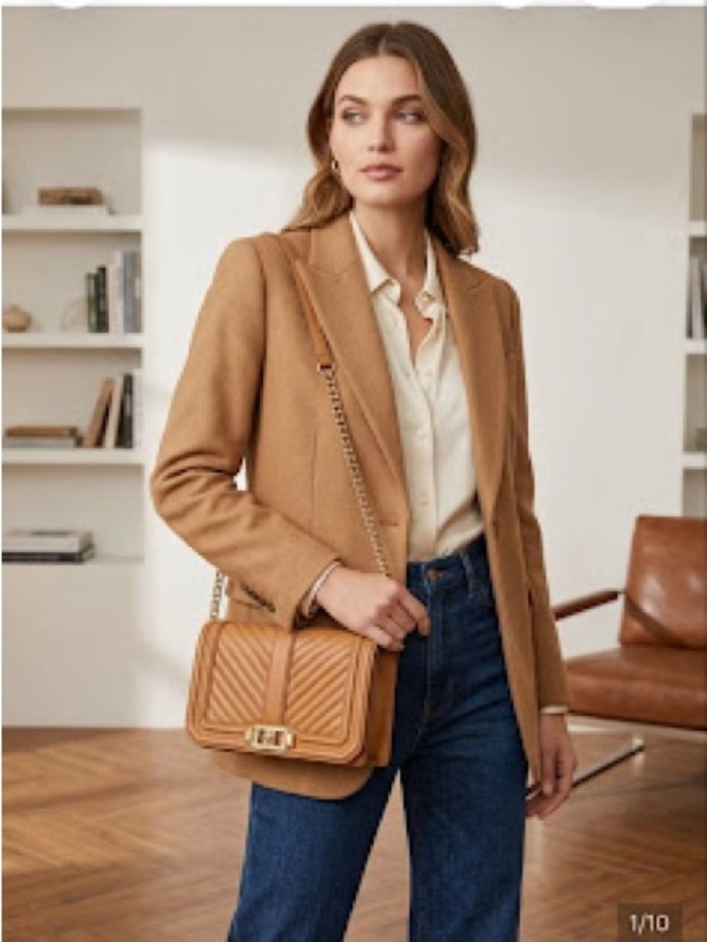 Rebecca Minkoff Chevron Quilted Love Crossbody Camel Color With Gold Tone Accent